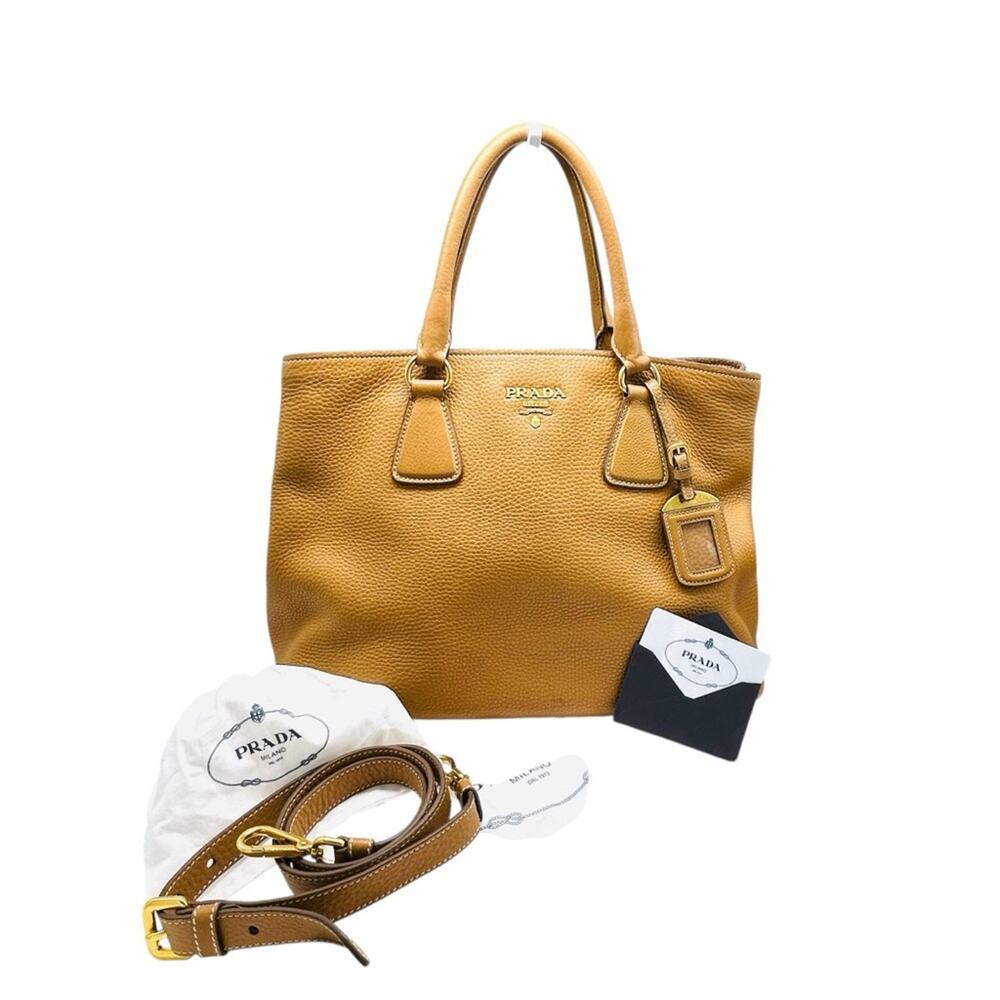 Prada Vitello Phenix Bag Brown Pebbled Leather Certificate of Authenticity - Picture 1 of 15
